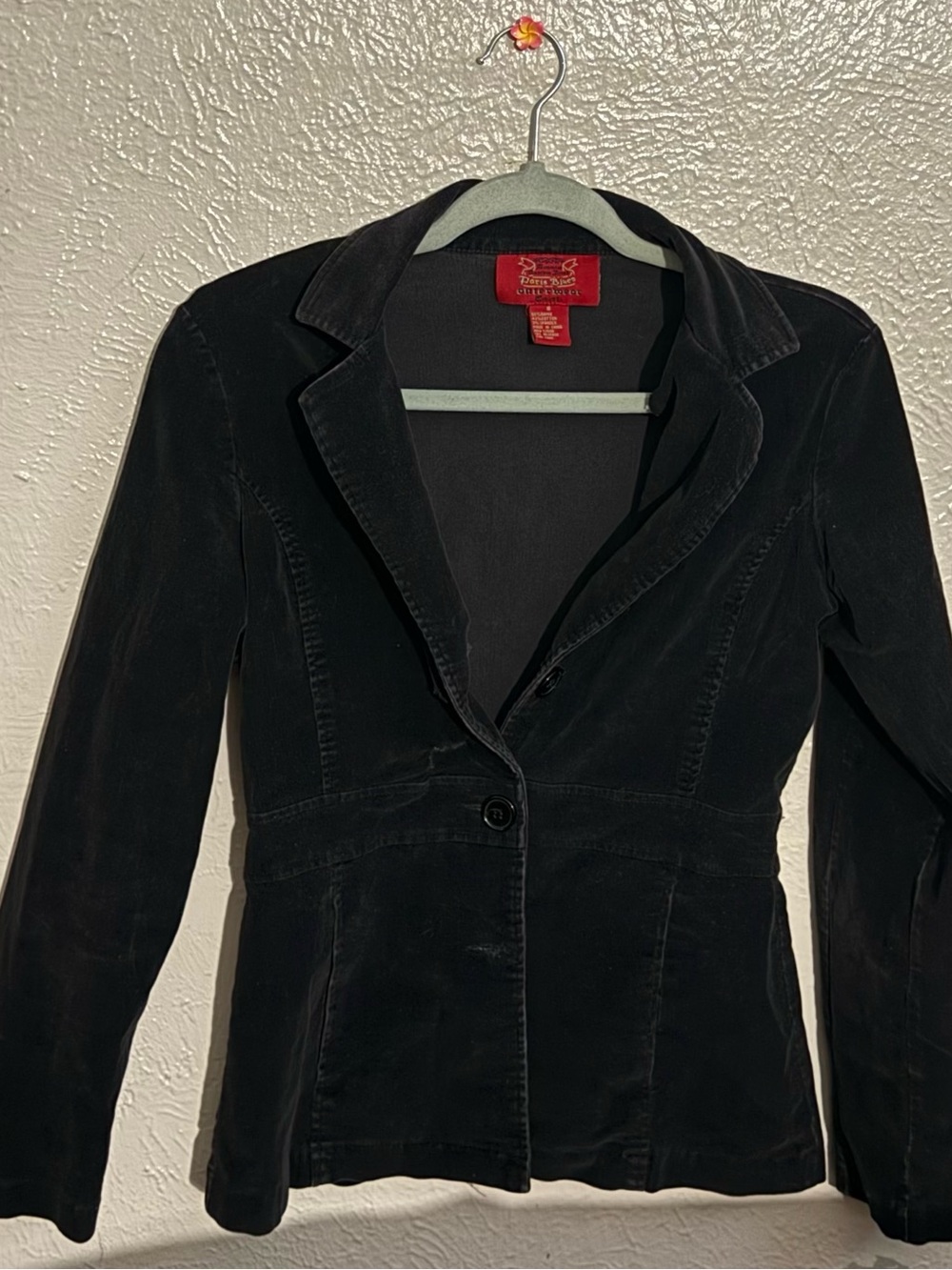 Vintage Y2K Paris Blues Black Fitted Blazer Jacket Size S Ramie Cotton